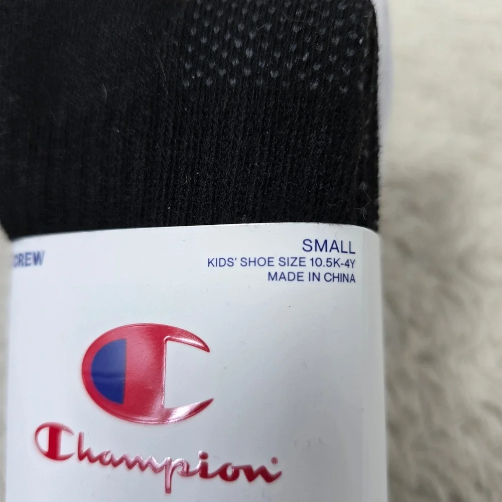 Champion Crew Socks Kids Small Black Red White 3 Pair Performance 10.5K-4Y‎ New
